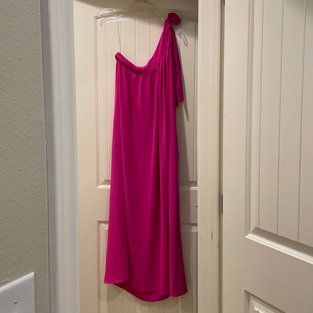 One Shoulder Hot Pink Maxi Dress